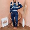 Women's Fashion Long Sleeve Casual Tie-dye Printed Stripe Suit Two-piece Home Pajamas
