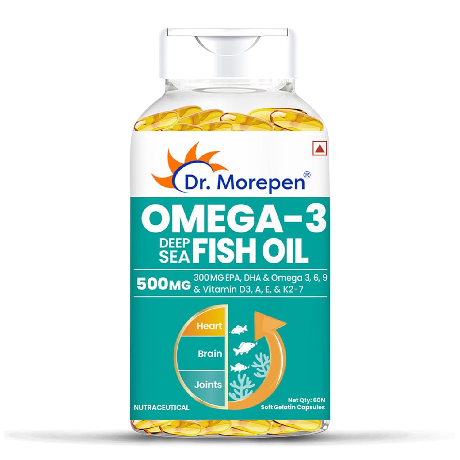 

Dr. Morepen Omega 3 Fish Oil 500mg High Potency Softgels With EPA DHA And Vitamins For Daily Wellness 60 Count