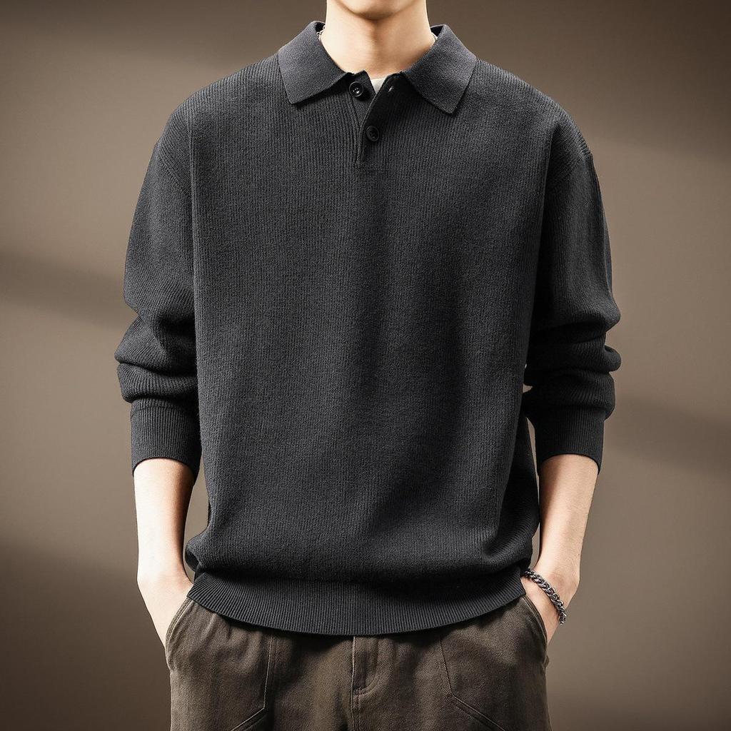 Men's High-End Heavyweight Cotton Color Block Polo Sweater - 2025 Spring/Autumn Collection