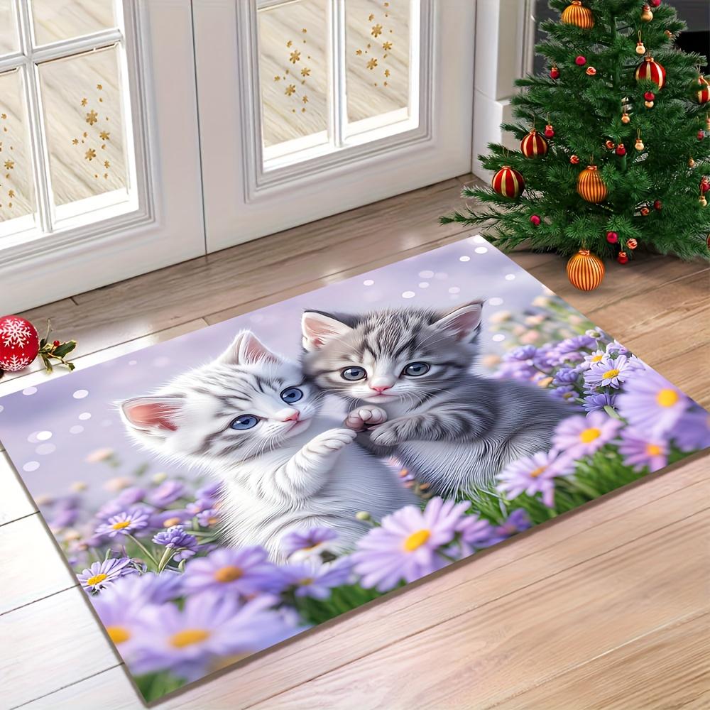 1Pcs Anti Fatigue Kitchen Rugs,  Purple Flower Print Waterproof Non-Slip Thick Cushioned Kitchen Mat Heavy Duty Comfort Standing Mat for Kitchen