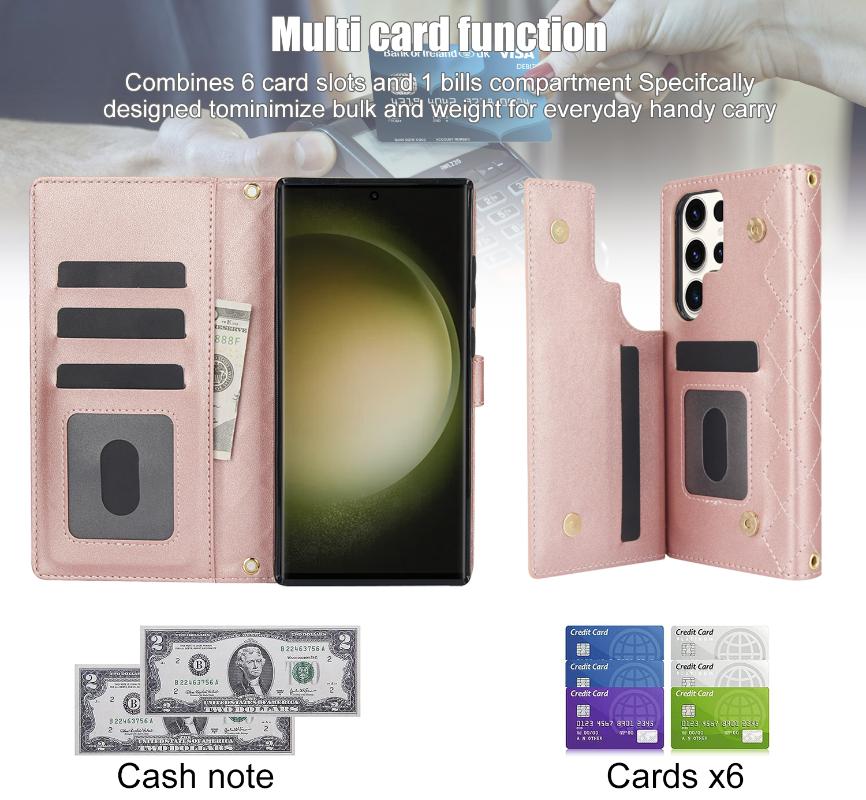 Umhänge-Geldbörse mit Kartenhalter Handyhülle für Samsung Galaxy S23 S21 FE S24 S22 Ultra Plus A14 A54 A15 A55 Handgelenkschlaufe Hülle