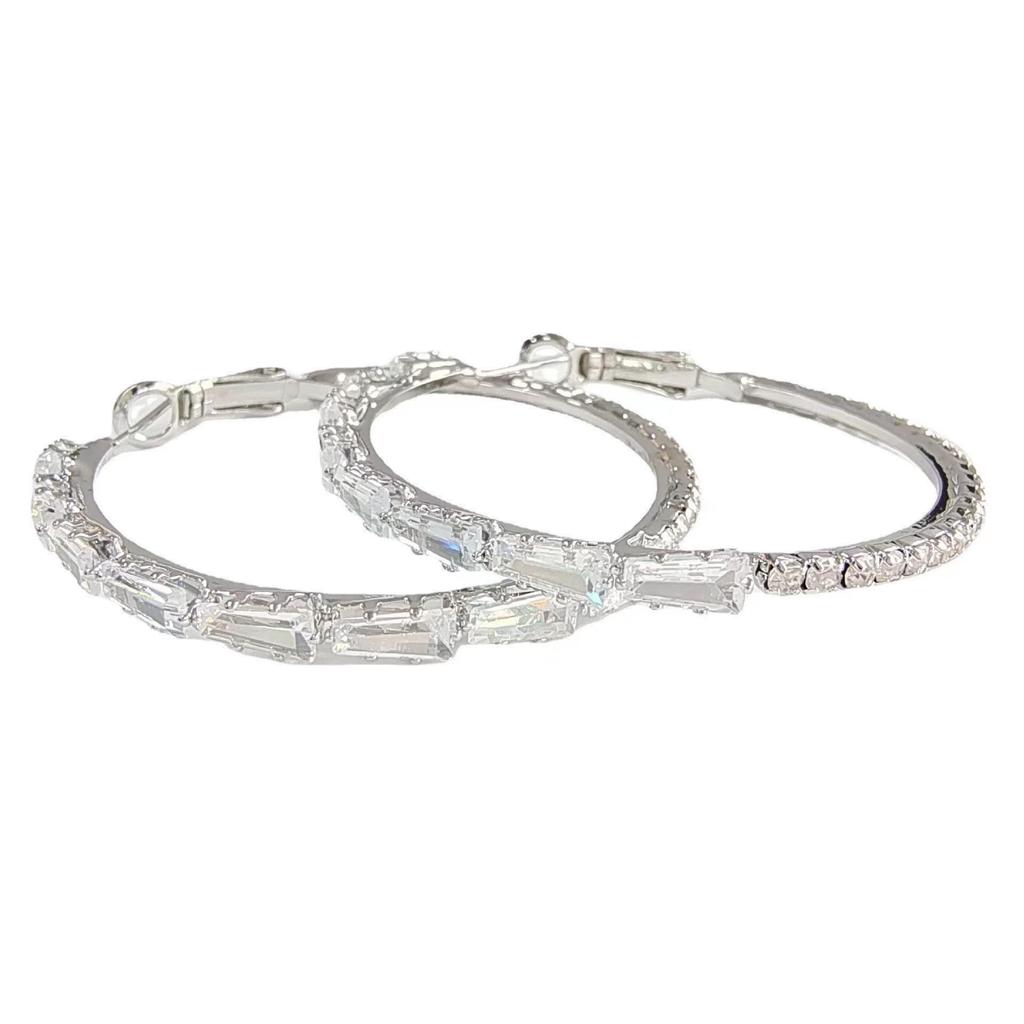 Korean Fashion Full Diamond Zircon C-Shaped Hoop Earrings: Trendy Women's Gemstone Studs