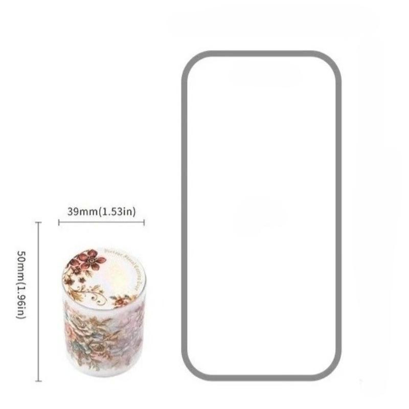 1Roll PET Tape Baroque Floral Material Loop Stickers Office School Supplies Retro Adhesives Handbook Scrapbook Cut