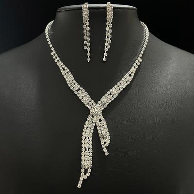 New Temperament Flash Diamond Bridal Necklace Earrings Two-piece Set Wedding Banquet Jewelry Wedding Dress Wedding Accessories