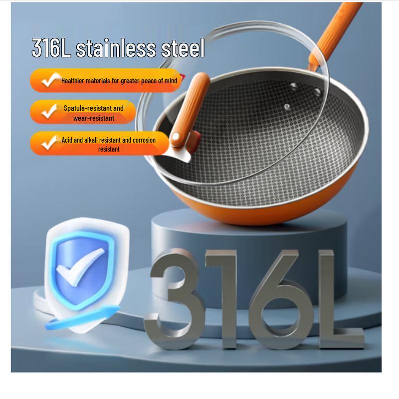 Kangbache Dajie 32cm 316 Stainless Steel Honeycomb Non-stick Wok