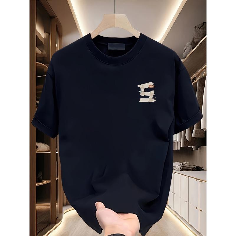 European Sizes Heavy Pure Trendy Brand Printed Short-sleeved T-shirt Men's Summer New Large-size Versatile Casual Top
