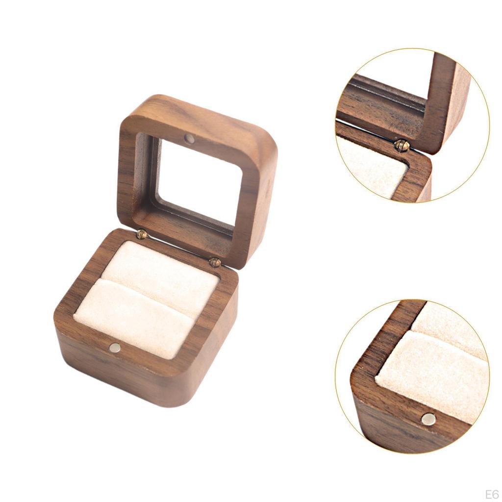 Wooden Ring Box Engagement Elegant Small Jewelry Trinket for Proposal Birthday