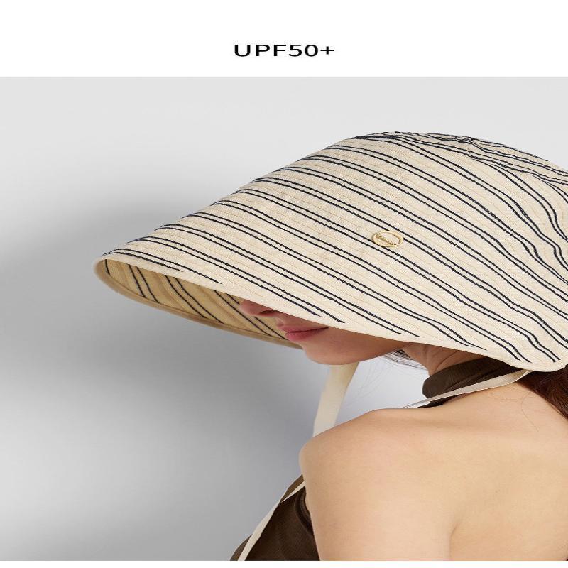 Breathable Striped Linen Sun Bonnet With Adjustable Chin Tie Uv Protection For Beach Vacation Outdoor Use