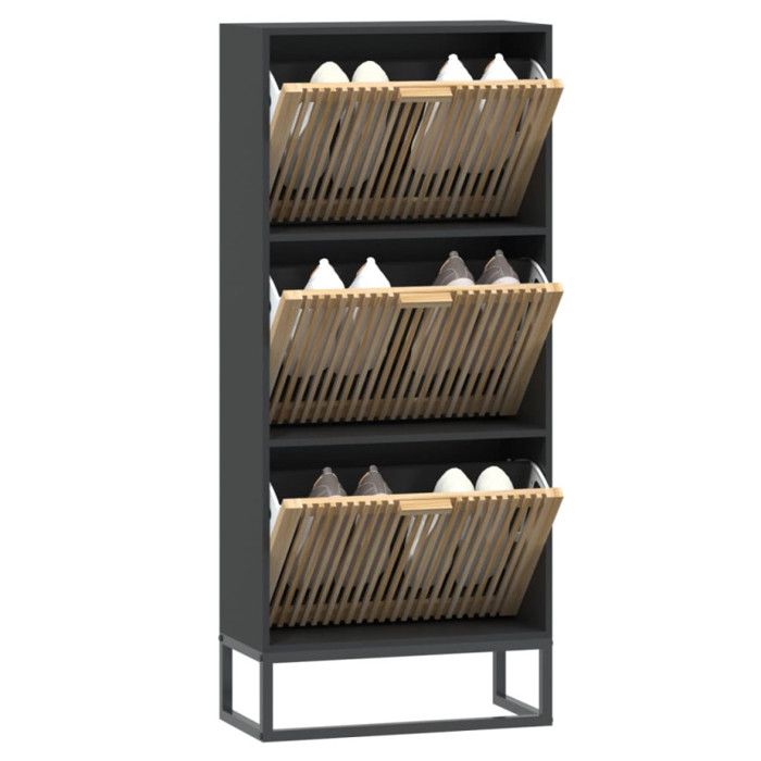 VidaXL Shoe Cabinet Black 52x25x120 Cm Engineered Wood, Shoe Storage, Shoe Rack, 352128