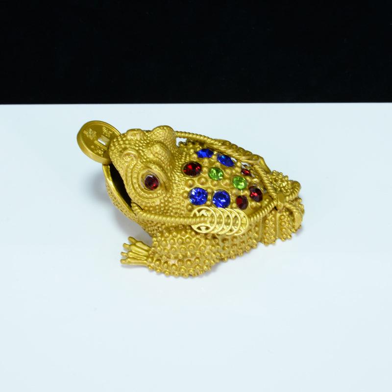 Rhinestone-Adorned Golden Toad Wealth-Attracting Ornament for Desktop
