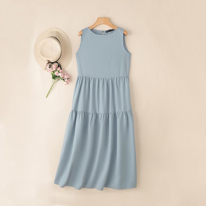 

ZANZEA Женское повседневное летнее платье без рукавов с круглым вырезом S синий