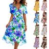 Women's Fashion Casual V Neck Short Sleeve Ruffled Vintage Printed Dresses
