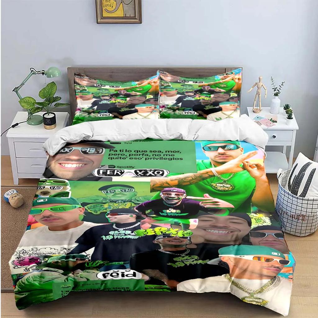 Fashion Pop Singer Ferxxo Feid Print Bedding Sets Bed Supplies Set Duvet Cover Bed Comforter Set Bedding Set Luxury Birthdaygift