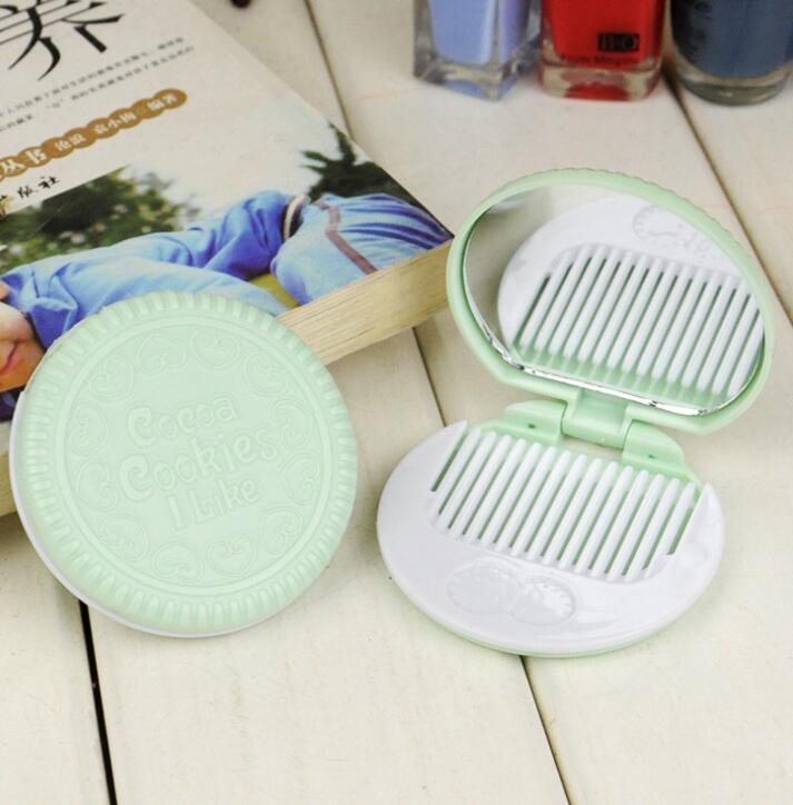 Cute Mini Pocket Chocolate Cookie Portable Makeup Cosmetic Compact Mirror Comb