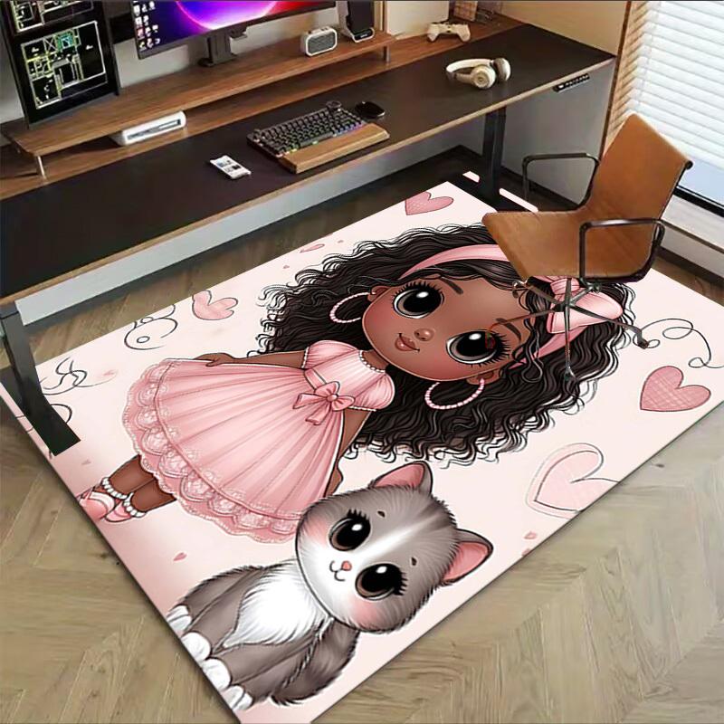 1PC Girl Cat Anti-slip carpet, suitable for Office, bedroomand playrooms. It can also be used as a sofa footrest cover-W70