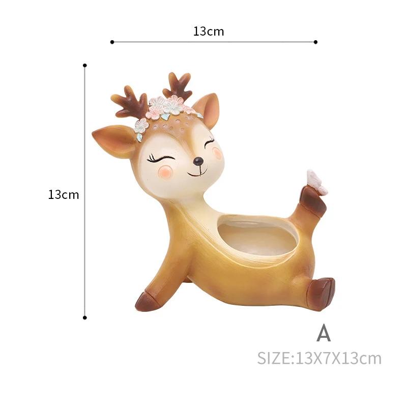 Cute Deer Small Plant Pot Resin Succulent Planter for Home Office Desk Mini Ornament Fairy Garden Flowerpot Decoration