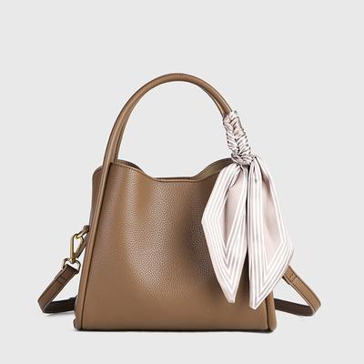 Real Leather Women's Bag, New Trendy Vegetable Basket, Hand-held Bucket Bag, Fashionable and High-end Sense, Single Shoulder Crossbody Mother's Bag