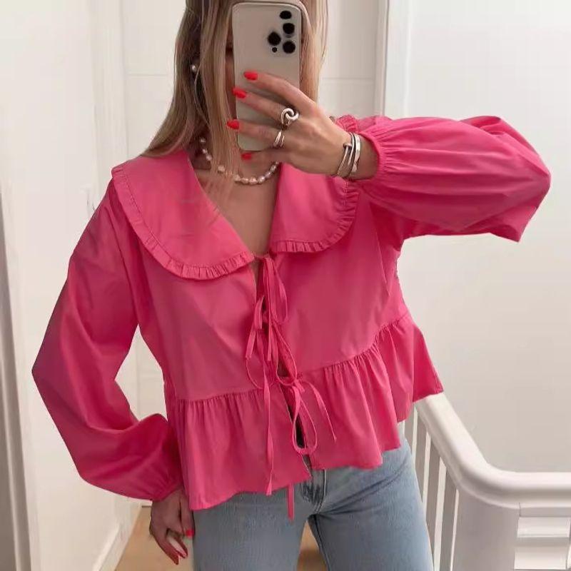 

Lace up Doll Collar Lace up Shirt Top Lace up Peter Pan Collar Lace Shirt Tops Pink L