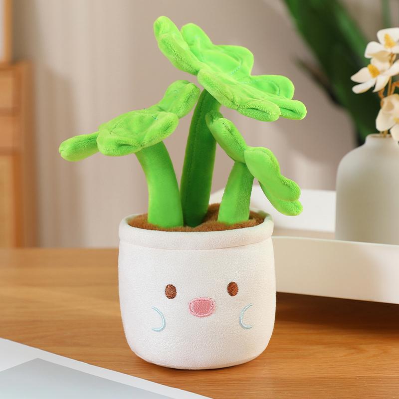22Cm Plush Potted Flower Toy Four-Leaved Clover Poinsettia Colorful Plant Smiling Humanoid Plushie Home Decor Gift