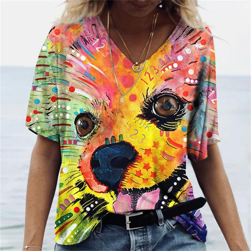 Summer Vintage V-neck Women's T-shirt Loose Jumper Skull 3D Printed Short-sleeved Shirt Harajuku Plus Size Women's T-shirt Top