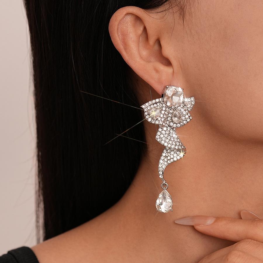 Schicke Strassblume & Tropfen Silberohrringe - Eleganter europäischer & amerikanischer Stil