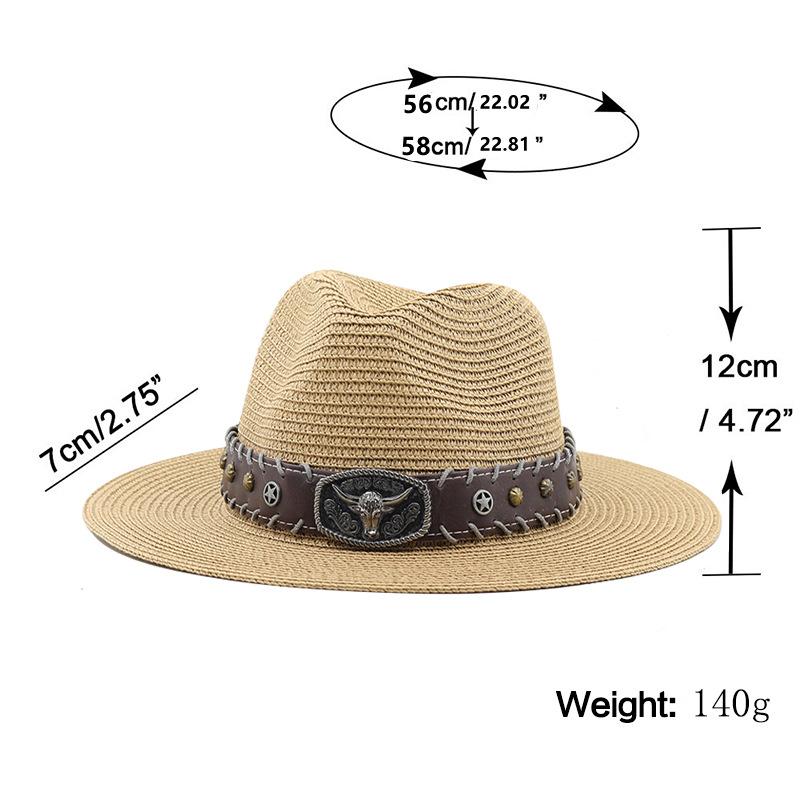 European and American retro literary hats cow head decoration western denim straw hat casual jazz hat men's and women's curved hats