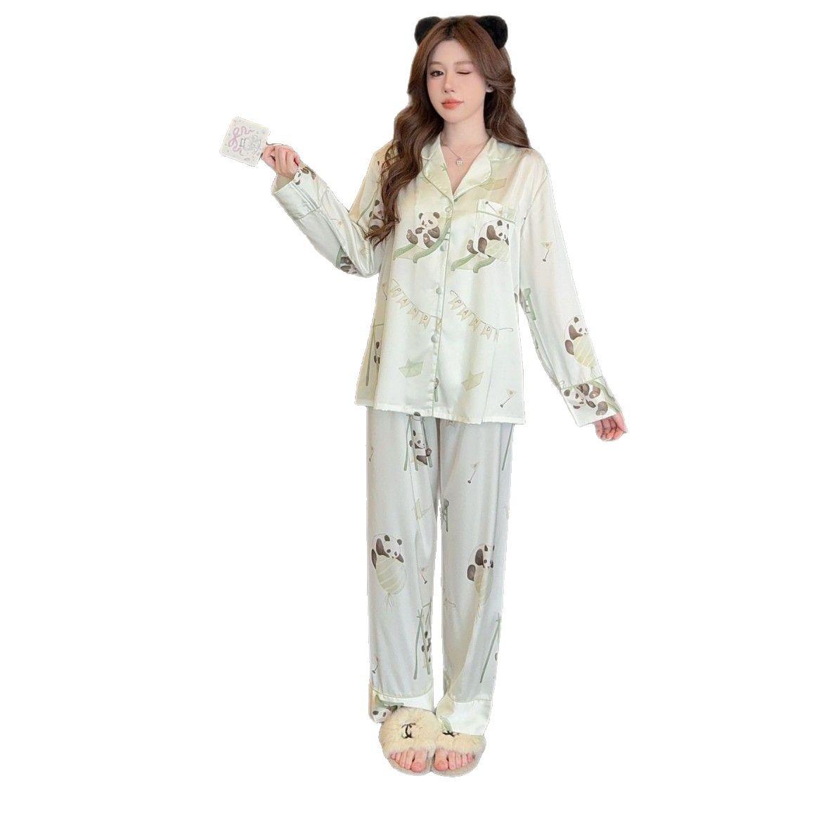 

Комплект пижамы-кардигана из ледяного шелка - Милая и стильная домашняя одежда с длинным рукавом M