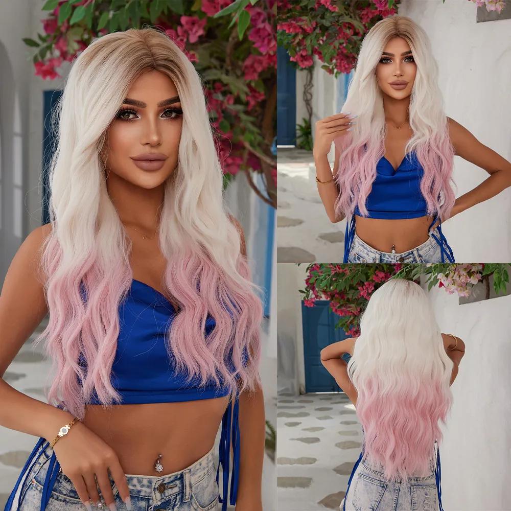 BLONDE UNICORN Lila Highlight-Perücke, lange gewellte synthetische Perücken ohne Pony, Cosplay-Party, Lolita, Verwendung hitzebeständiger Fasern für Frauen