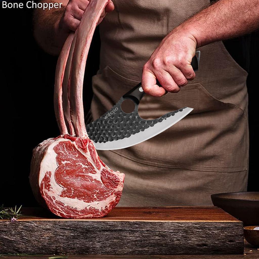 WXCOO Cutting Board Made of High Quality Acacia Wood On Both Sides Stainless Steel Chef Knife Meat Cleaver Kitchen Scissors