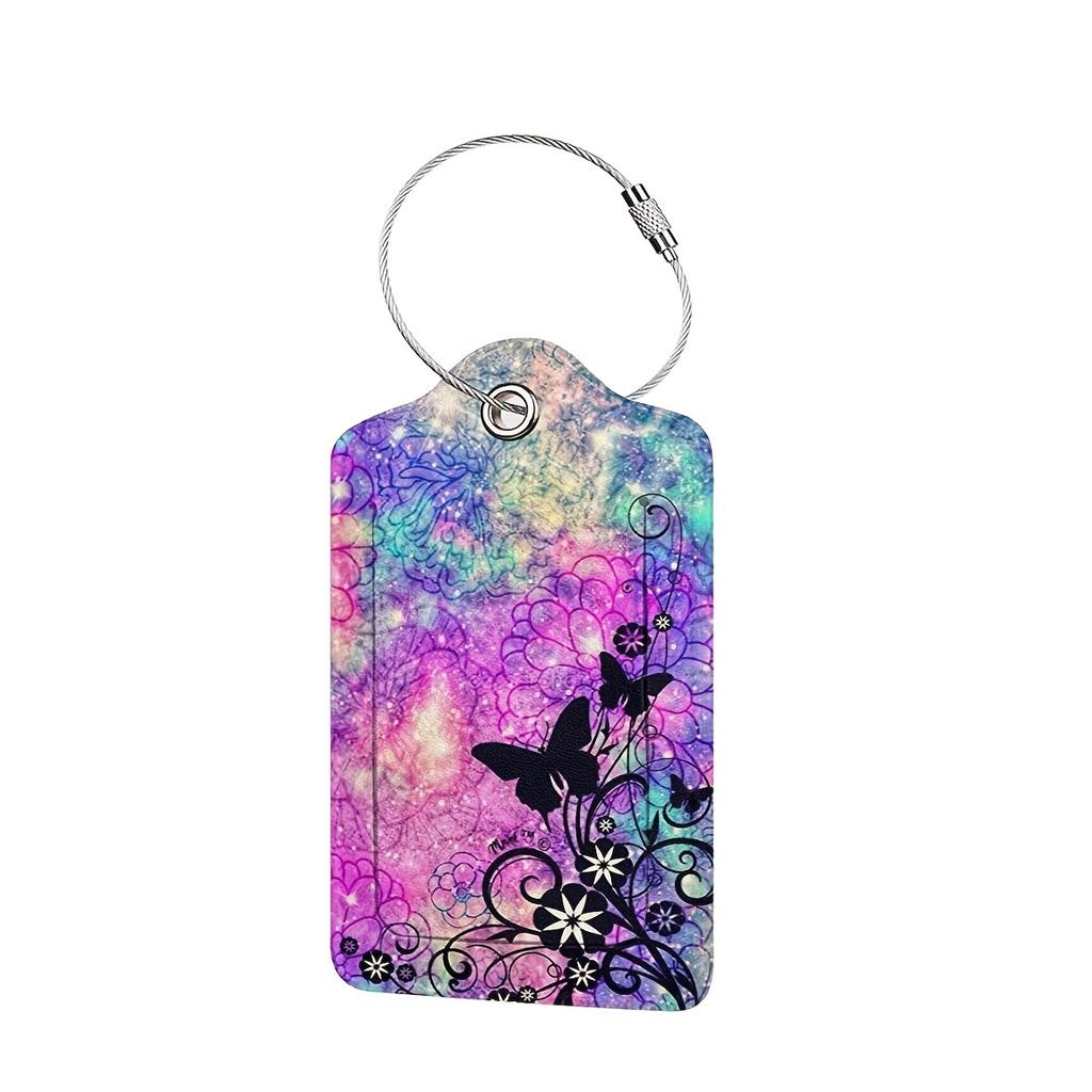 1Pc Colorful Printed Luggage Tag - Travel Boarding Pass Holder, Leather ID & Anti - Loss Tag