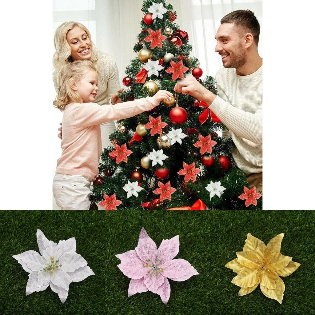 Elegantes 10er-Set Weihnachts-Groß-Poinsettia-Glitzer-Blumenarrangement für Bäume