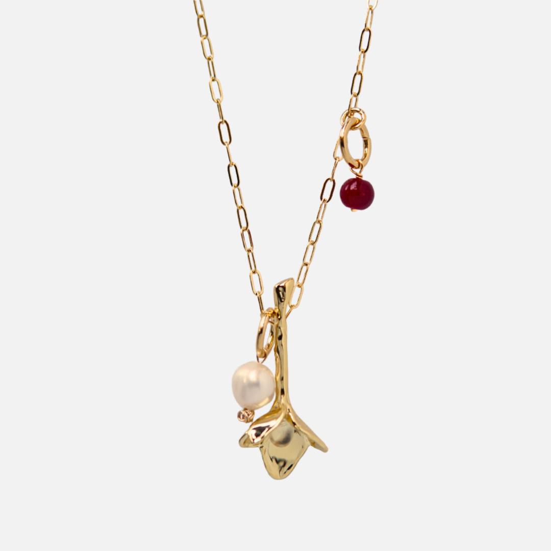 

Green Bead Flower Pendant Necklace Niche Dly Pendant Necklace Collarbone Chain Electroplating 18K Gold Color Retention