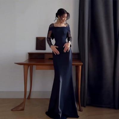 Women's Light Luxury Lace Splicing Square Neck Long Sleeve Dress Women's Waist Wrap Hips Skinny Long Dress