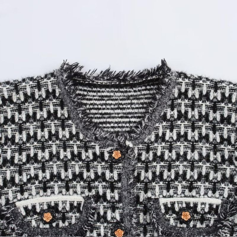 Kaslead New Arrival Women's Clothing Fashion Style Fashion Classic Style Concave-Convex Woven Burrs Tassels Knitting Sweater Outwear