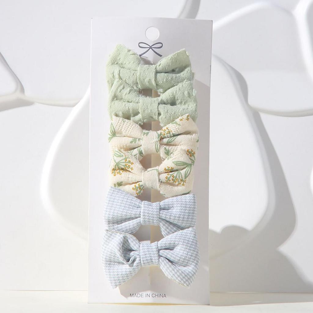 6Pcs/Set Sweet Bowknot Baby Hair Clips Grid Flower Dot Cotton Fabric Barrettes Girls Headwear Princess Kids Hair Accessories