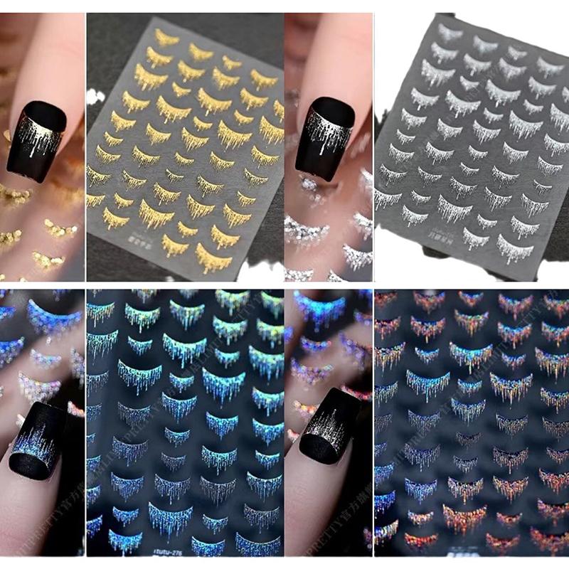 3D Lines Nail Stickers Silver Gold Metal Stripe Decals Curve Gel Nails Art Sliders Polish Manicure Decor Foils
