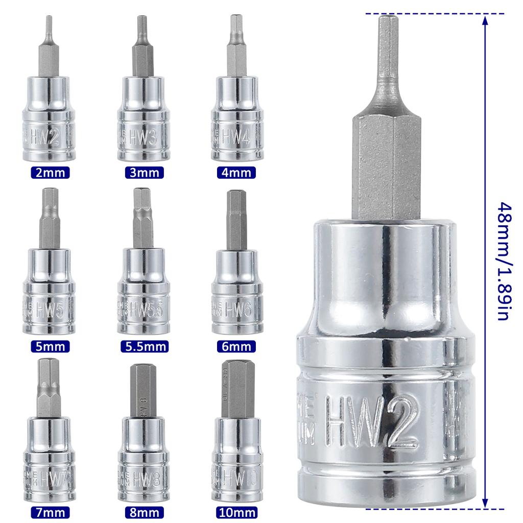 9/18/27Pcs 2-10mm Hex Bit Socke 3/8inch DR Drive Drill Metric Tools Kit Durable Impact Allen Key Sockets Hand Tools Accessories