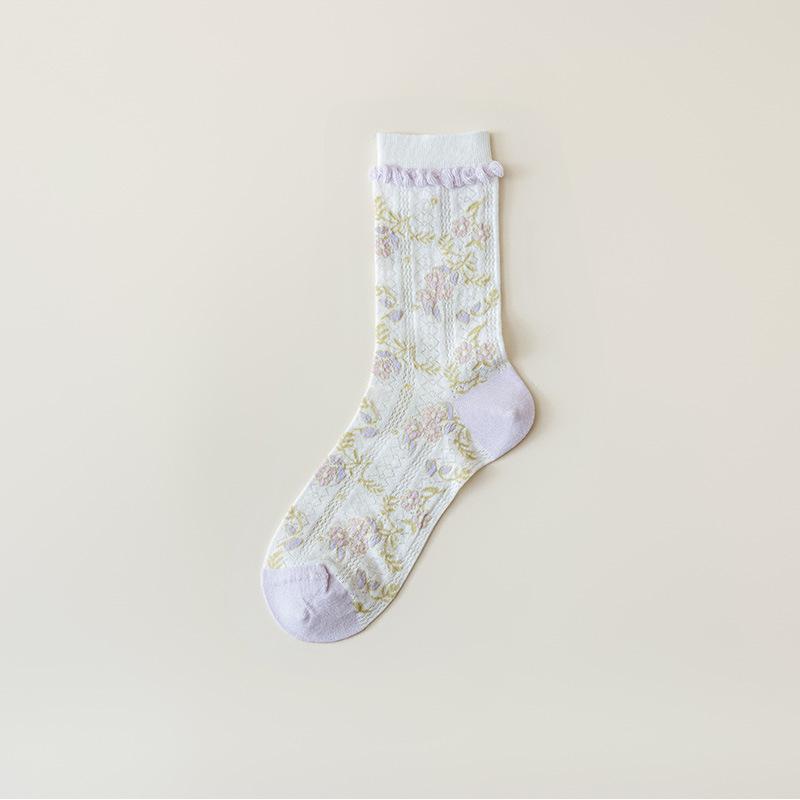 Spring/Summer Ultra Thin Vintage Crystal Silk Stockings for Women Socks for Women Mid-tube Stockings Breathable Cotton Sole Glass Silk Stockings