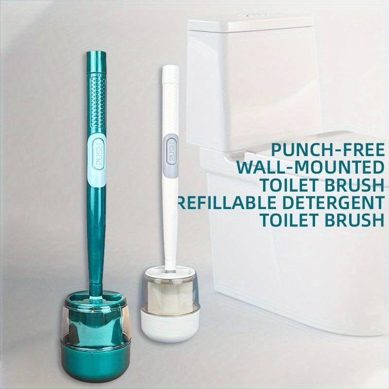 Punch-Free Wall-Mounted Soft Silicone Toilet Brush No Dead Angle Toilet Cleaning Brush Refillable Detergent Toilet Brush with Base