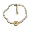 Chanel Double C-shaped Metal Resin and Cultured Pearl Necklace, Unisex Style, Couple's Set, White