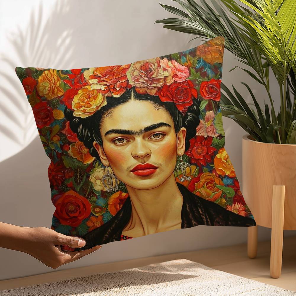 F-Fridas Malerei Kunst Kissenbezug Plüschstoff Weicher Kissenbezug Beidseitig bedruckt Kissenbezug Haushaltsgeschenke