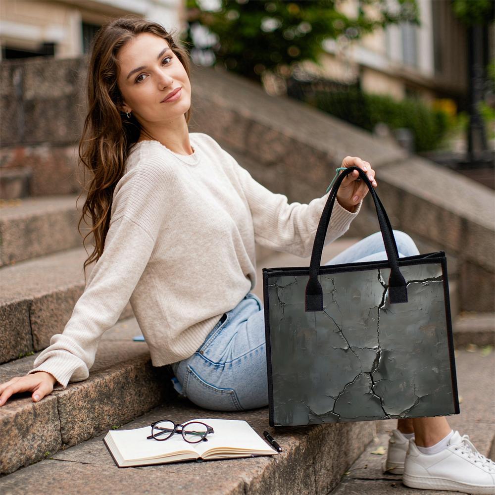 Cracked Pattern Large Tote Bag for Daily Shopping Commute Versatile Casual Durable Handbag