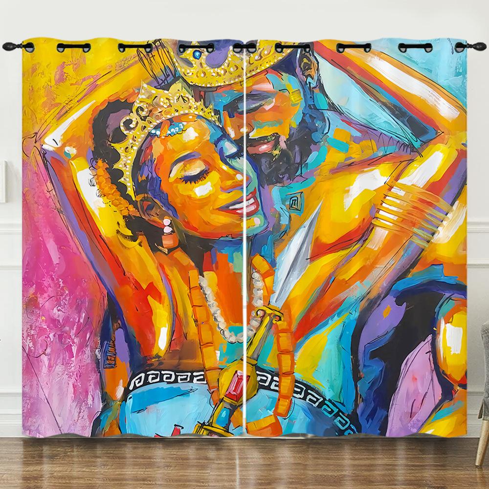 

Занавеска Масляная живопись Цветная Фигурная живопись 3D Цифровая печать Затемняющая занавеска Люверсы 97cm*114cm*2