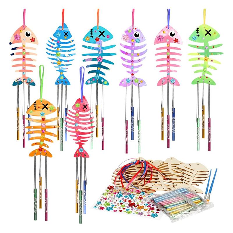 My Home 12 Pack Wind Chime Kit Spring Craft For Kids Wooden Arts And Crafts For Girls Boys Make Your Own Fish Wind Chime