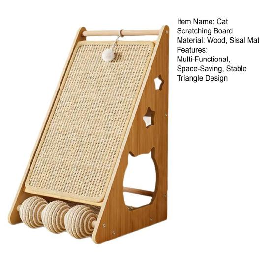 Yousheng Incline Cat Scratching Board Triangle Cat Scratcher Sisal Cat Scratch Ramp with Fuzzy Ball to Protect Furniture Sofa for Indoor Cats