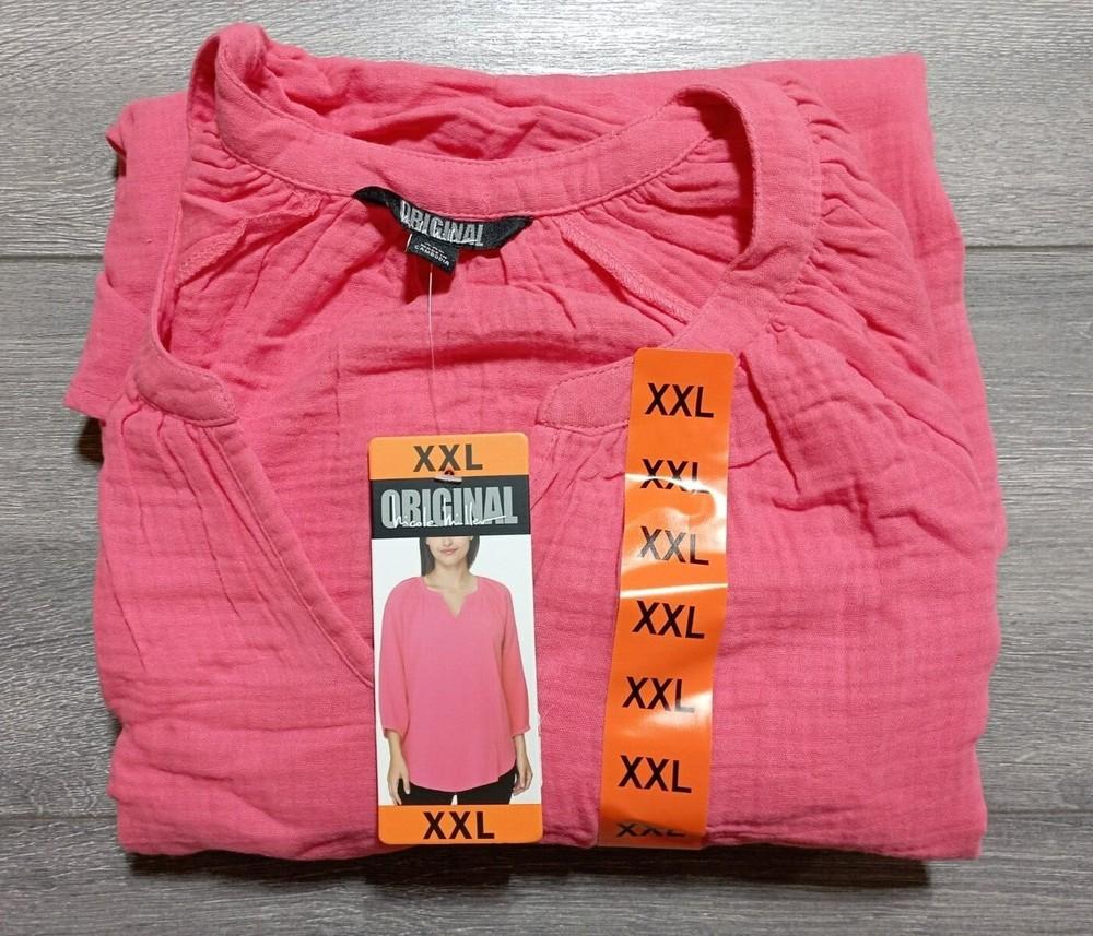 Рубашка Nicole Miller для взрослых 2XL Коралловая с рукавом 3/4 Хлопковая с текстурой Весенняя Женская Унисекс Футболка XL