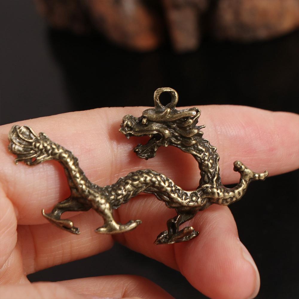 Antique Zodiac Dragon Statue Solid Mythical Animal Ornaments Dragon Keychain Pendant Office