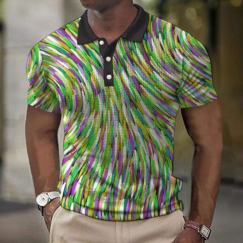 

Мужская повседневная рубашка поло с красочным и небрежным линейным узором, 3D цифровая печать 6XL