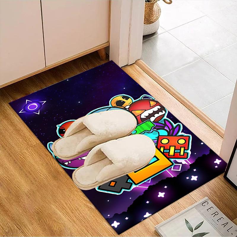 Colorful Geometry Dash Characters Rug Office Floor Mat - Machine Washable for Bedroom, bedroom, livingroom, Room Decor Fan Gifts Christmas