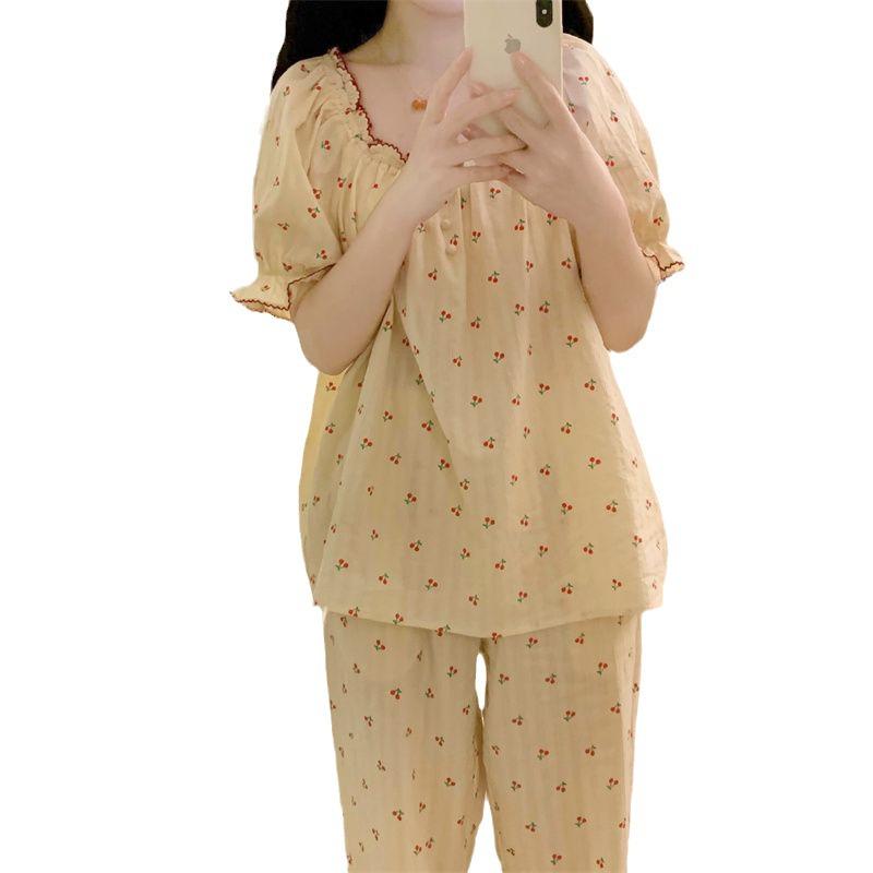 Niedliches Prinzessinnen-Pyjama-Set im koreanischen Stil: Kurzärmeliges Oberteil & Langärmelige Hose für Damen